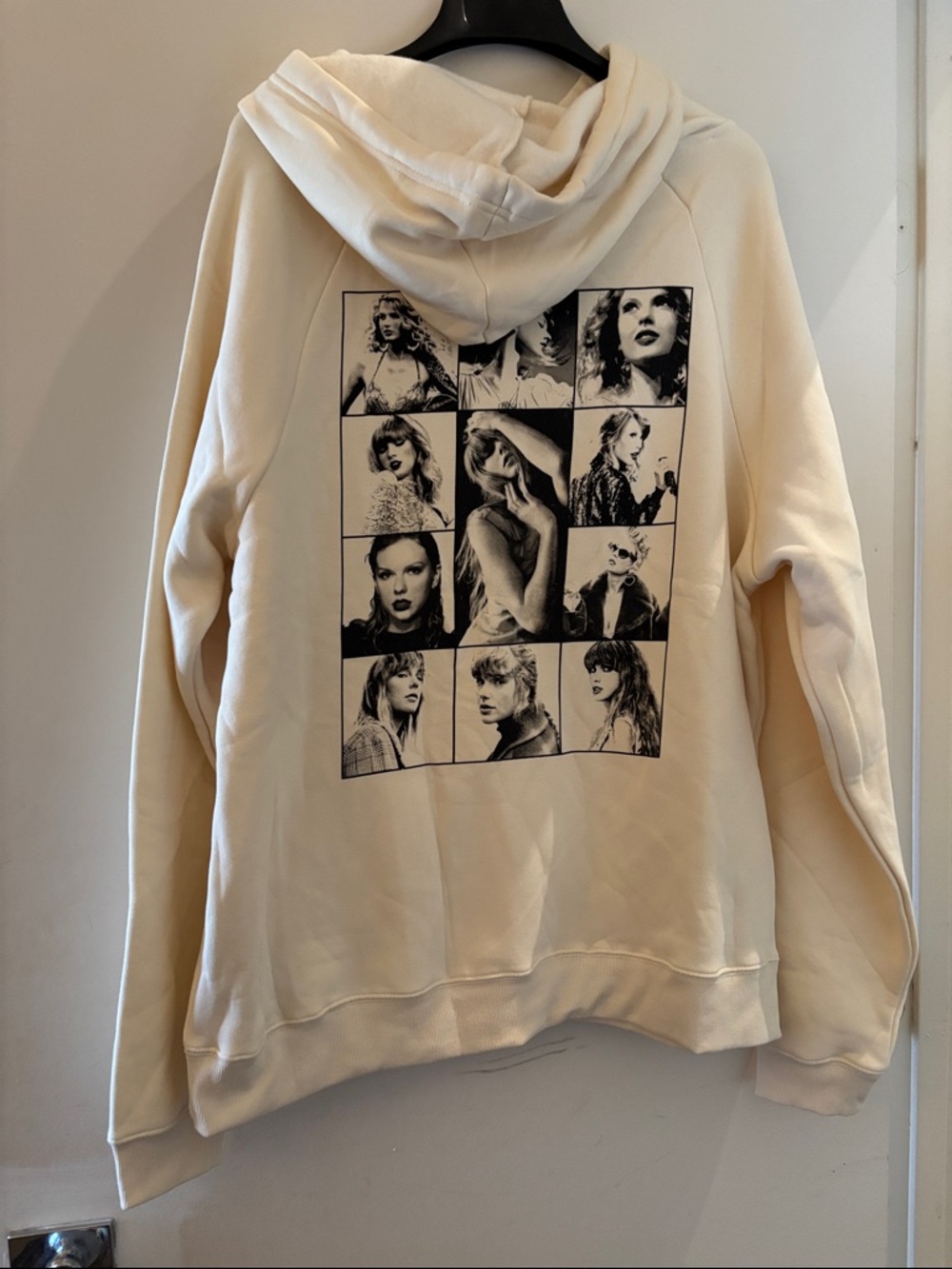 Taylor Swift Cream Graphic Hoodie Sweatshirt with Black Photo Collage